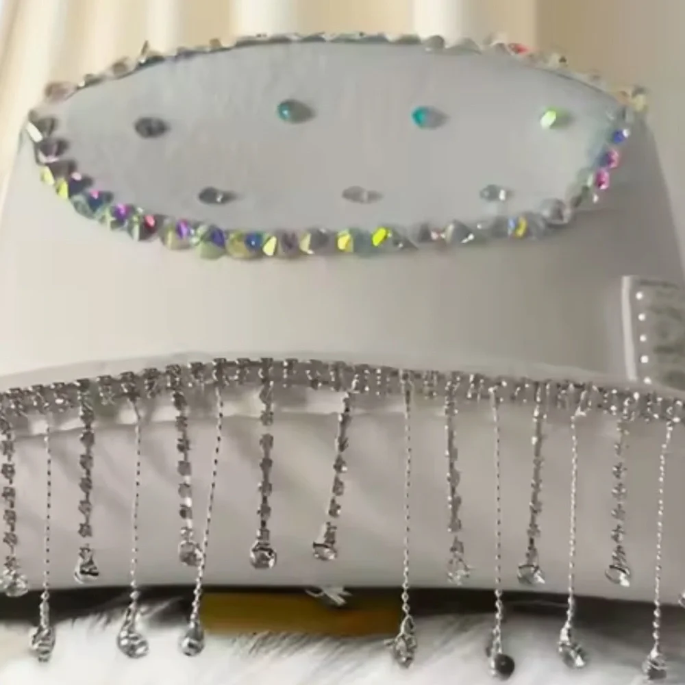 Quality White BRIDE Pearl Accent AB Rhinestones Chain Fringe Western Cowboy Hat